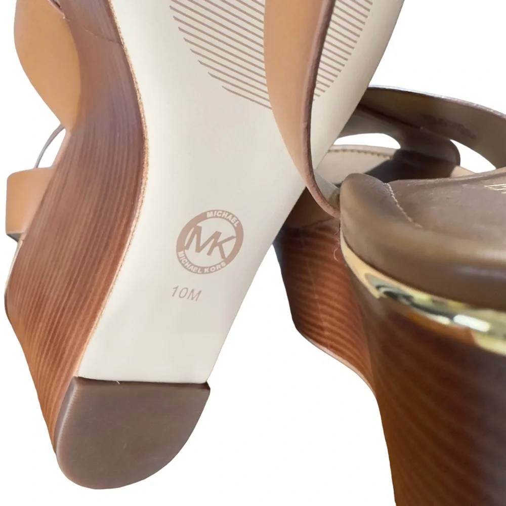Michael Michael Kors Abbott Mid Platform Wedge Leather Sandals In Acorn …
